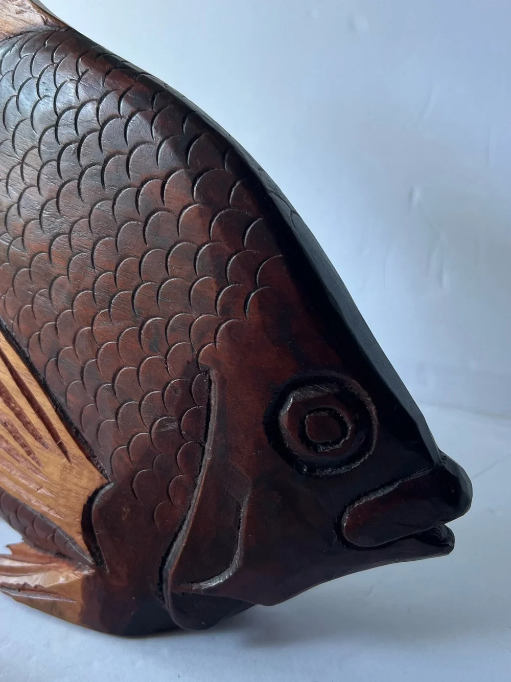 Hand-Carved Brown Wooden Fish Wall Décor - Brown Nautical Accent